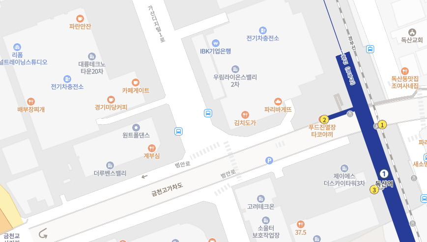 라온에프에스 사무소 약도 — 서울특별시 금천구 가산디지털1로 5 대륭테크노타운20차